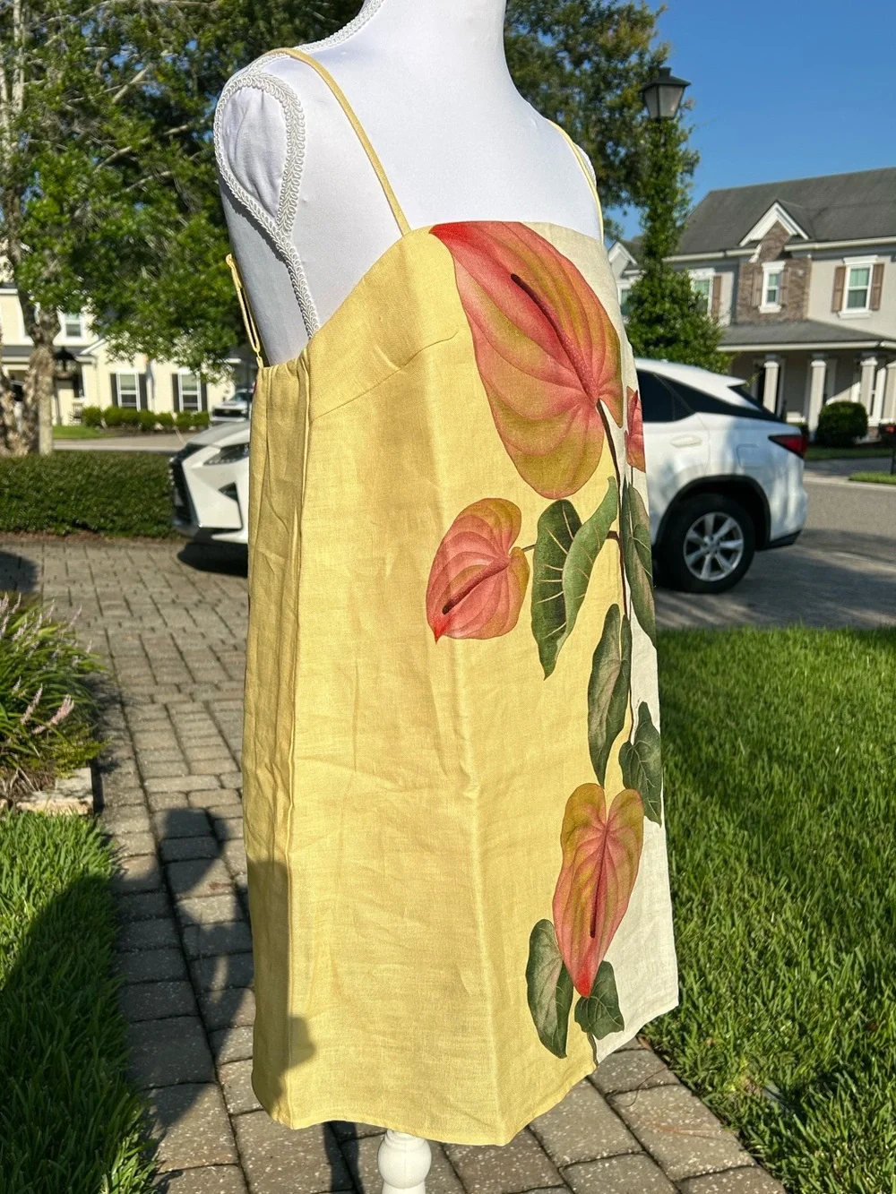 NWT🌷FARM Rio Golden Yellow Anthurium Square Neck Mini Dress